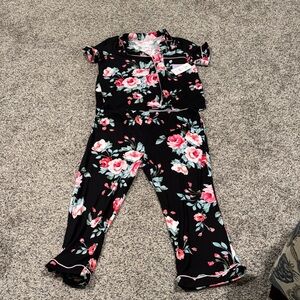 Floral Black Pajama Set